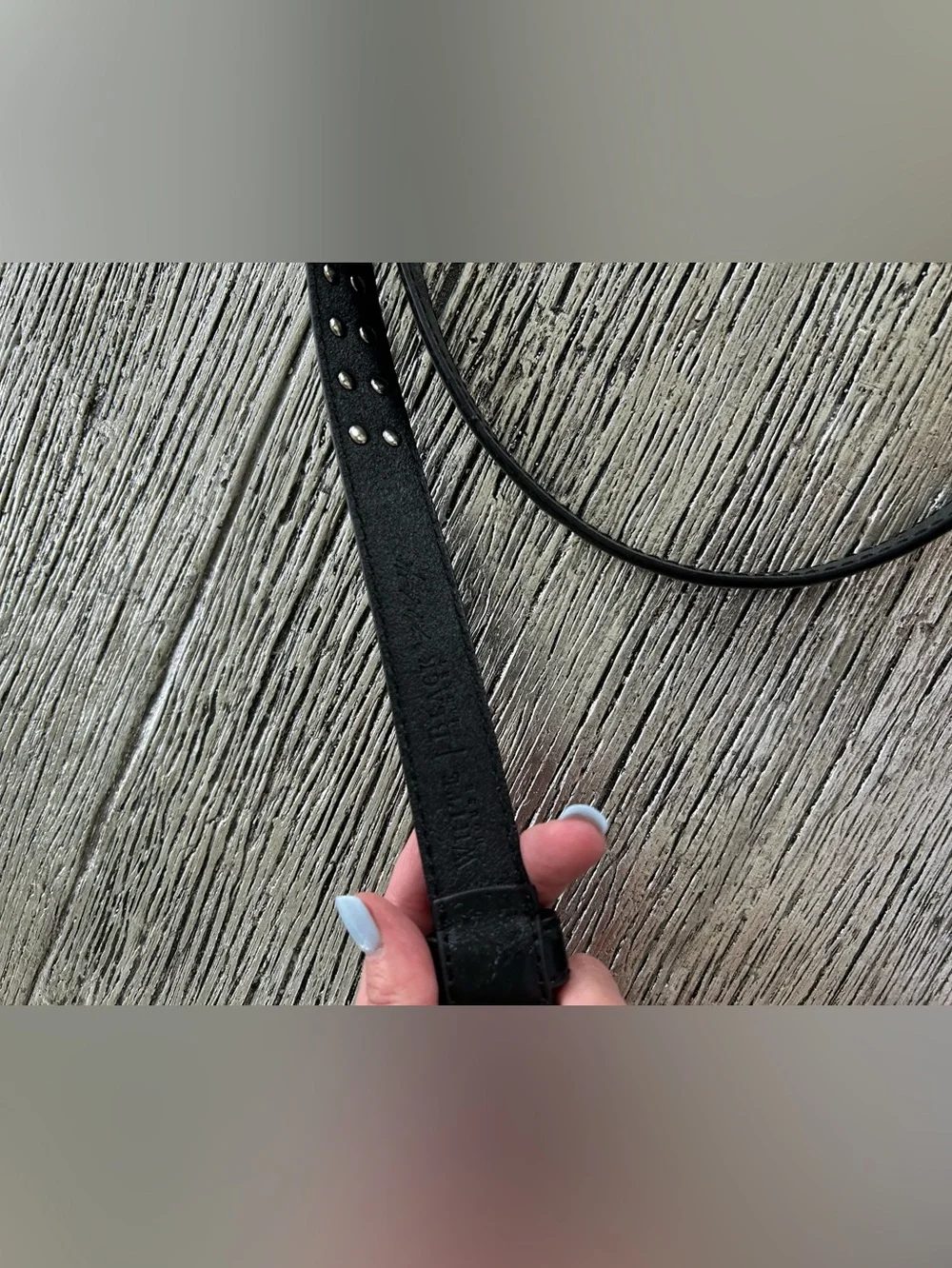 White House Black Market Black Leather Studded Belt with Silver Buckle NEW